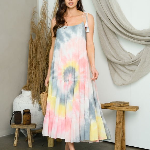 #39 WOMEN'S SLEEVELESS TIE DYE MAXI DRESS - Picture 5 of 10